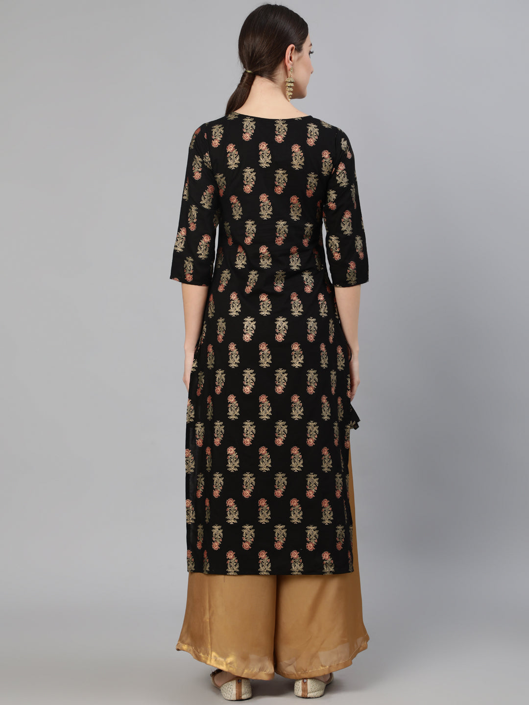 Black Ethnic Printed Straight kurta With Toll Dori Details