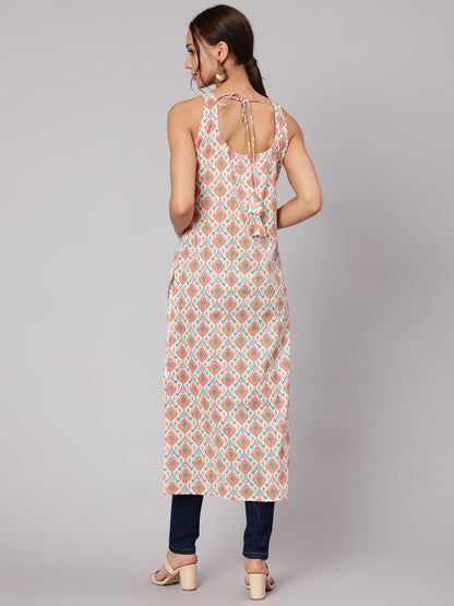 Multi Geometric Printed Straight Sleeveless Kurta With V-Neck