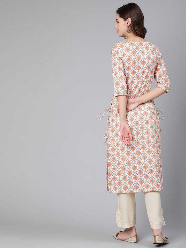 Multi Geometric Printed Straight Kurta With Three Quarter Sleeves