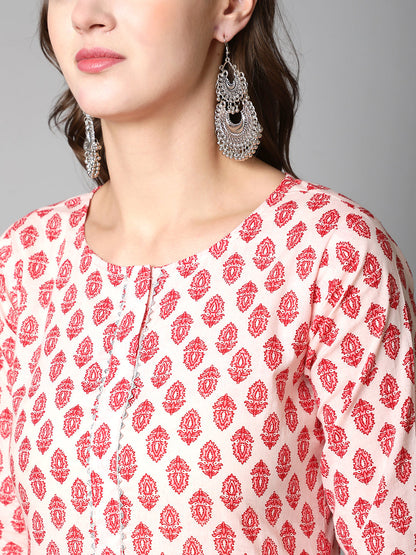 Pink Ethnic Printed Straight Kurta With Three Quarter Sleeves