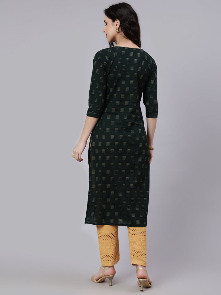 Green Abstract Printed Straight Kurta With Three Quarter Sleeves