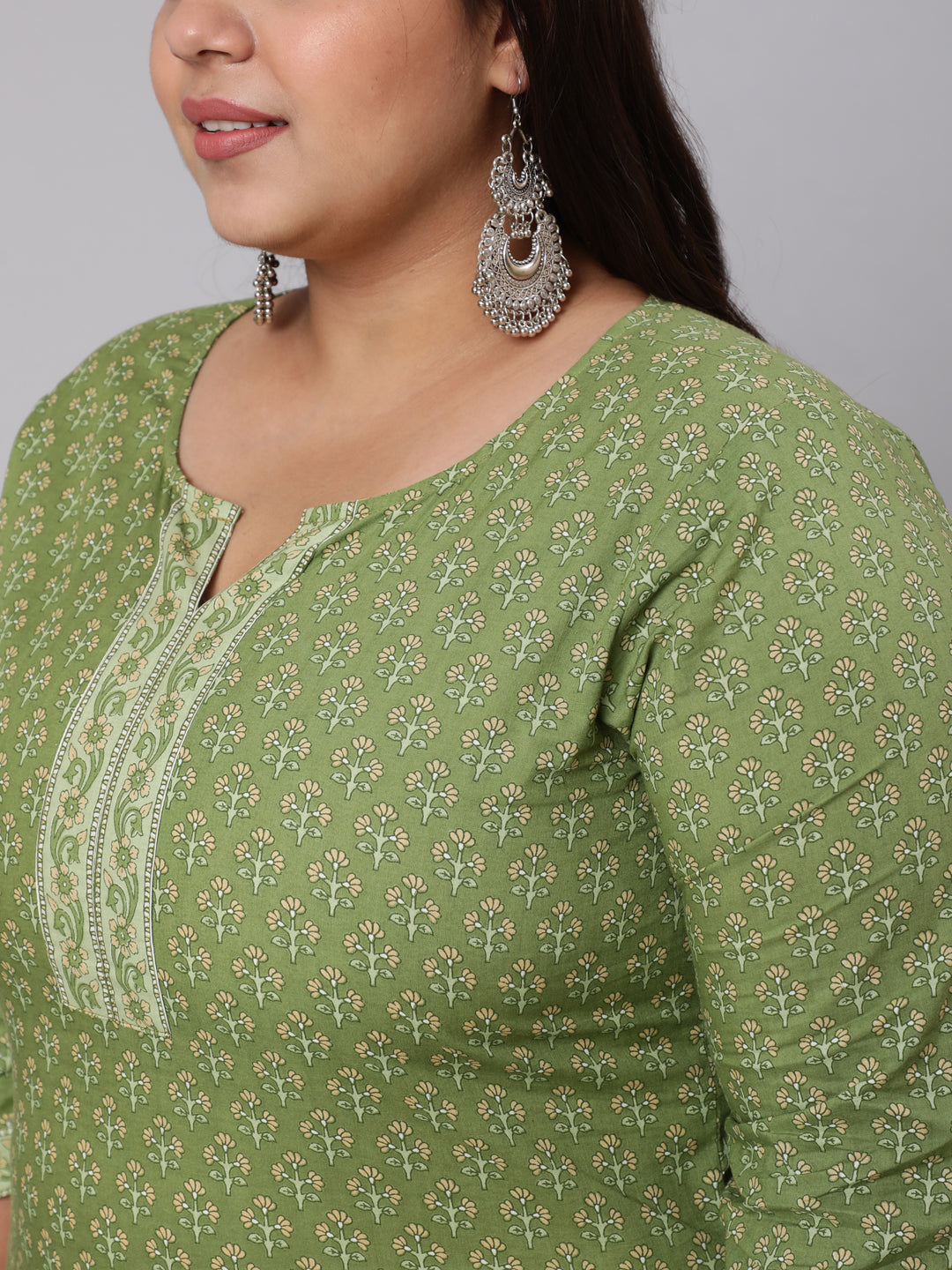 Plus Size Green Printed straight Kurta