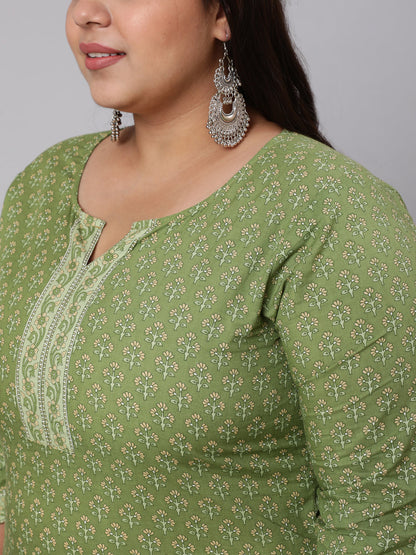 Plus Size Green Printed straight Kurta