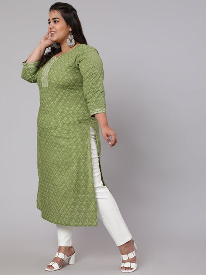 Plus Size Green Printed straight Kurta