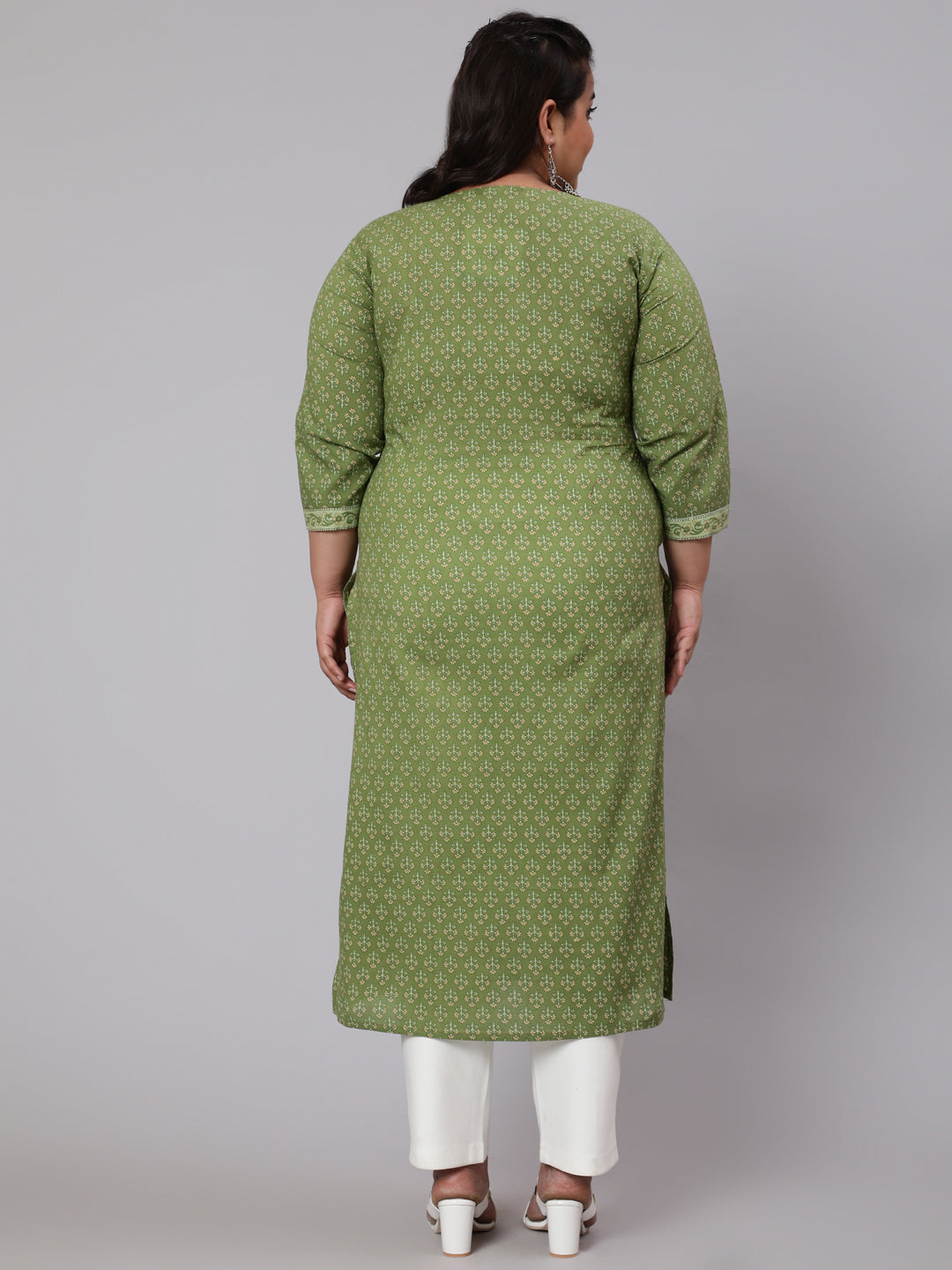 Plus Size Green Printed straight Kurta