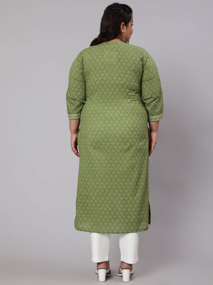 Plus Size Green Printed straight Kurta