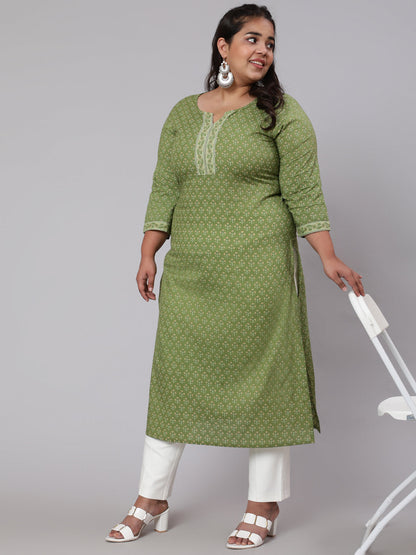 Plus Size Green Printed straight Kurta