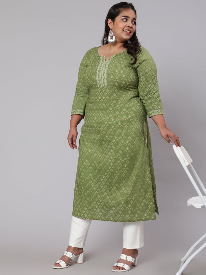 Plus Size Green Printed straight Kurta