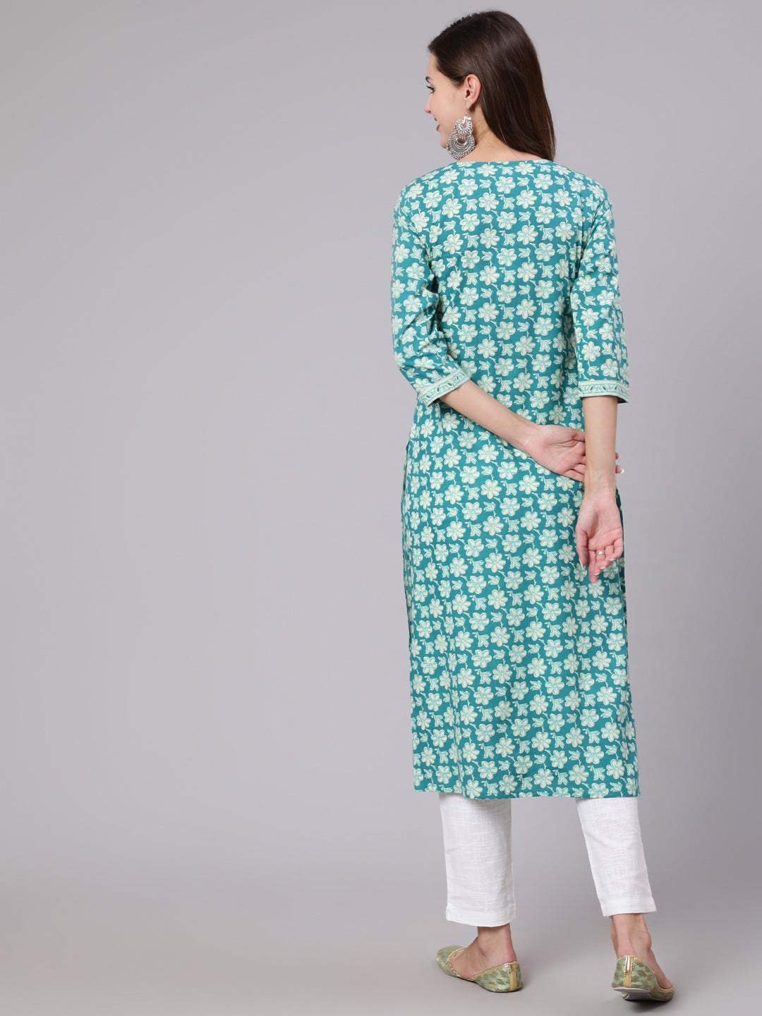 Blue Printed Straight kurta With Three Quarter Sleeves