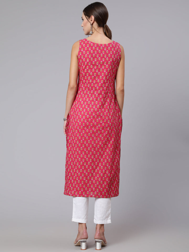 Pink Ethnic Printed Straight Sleeveless Kurta