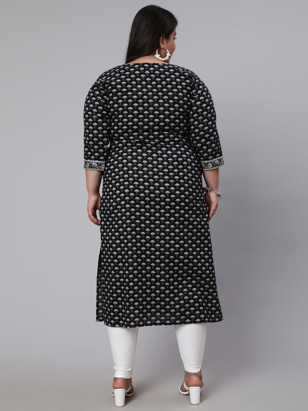 Plus Size Black Ethnic Printed Straight Kurta