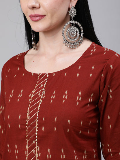 Maroon Ethnic Printed Straight Kurta With Three Quarter Sleeves