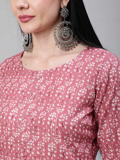 Mauve Ethnic Printed Straight Kurta With Three Quarter Sleeves