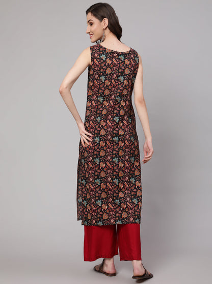 Multi Color Geometric Printed Sleeveless Straight Kurta