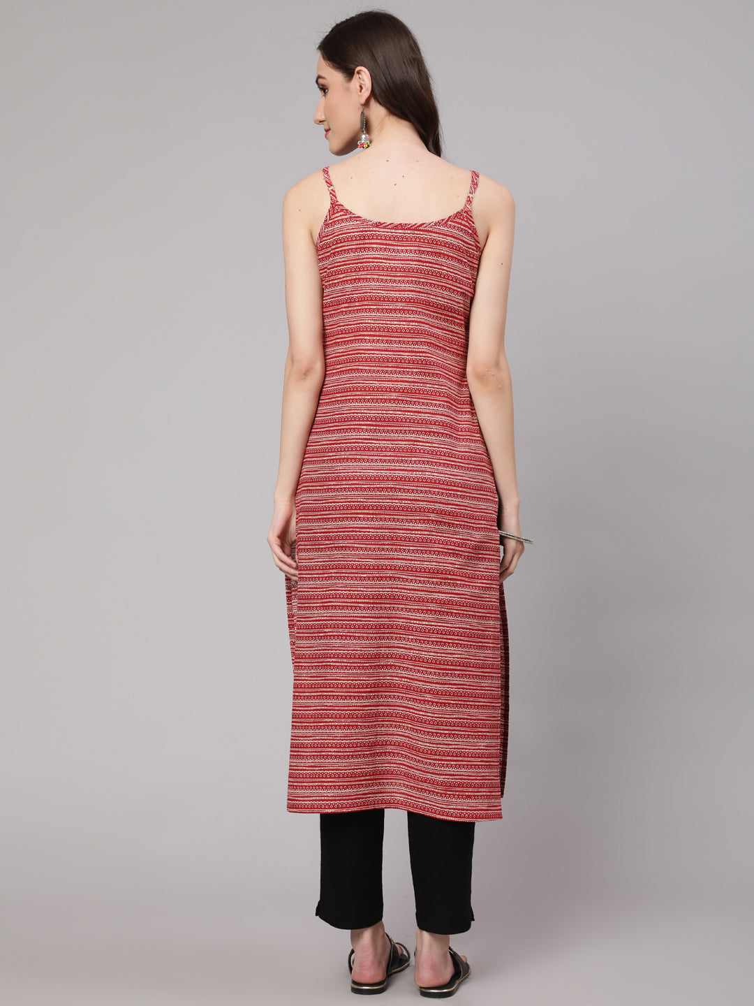 Red Geometric Printed Straight Sleevesless Kurta