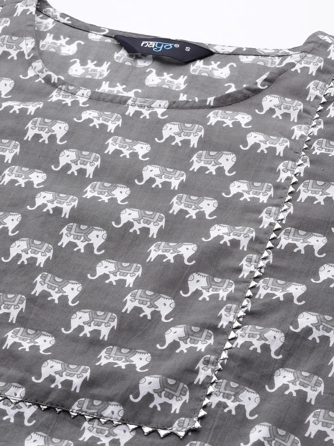 Grey Ethnic Printed Straight Kurta With Three Quarter Sleeves