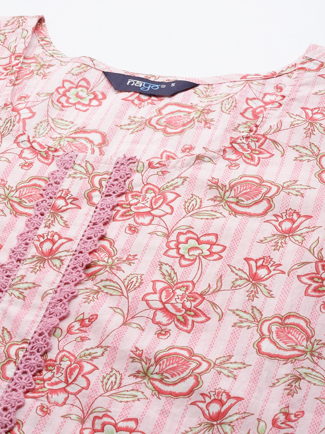 Pink Floral Printed Kurta With Three Quarter Sleeves