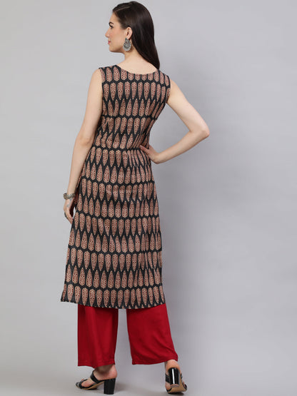 Black Printed Straight Sleeveless Kurta
