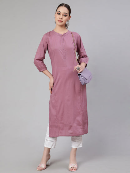 Mauve Straight Kurta With Three Quarter Sleeves