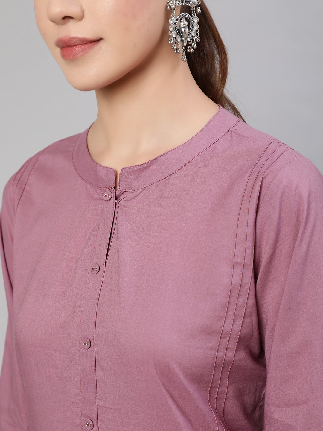 Mauve Straight Kurta With Three Quarter Sleeves