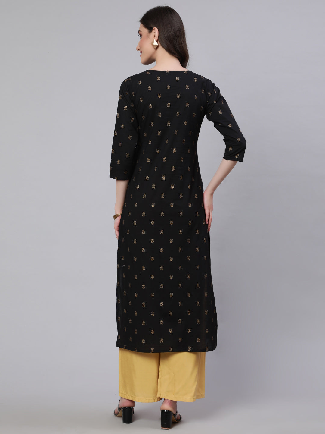 Black Embroidered Neckline Straight Kurta