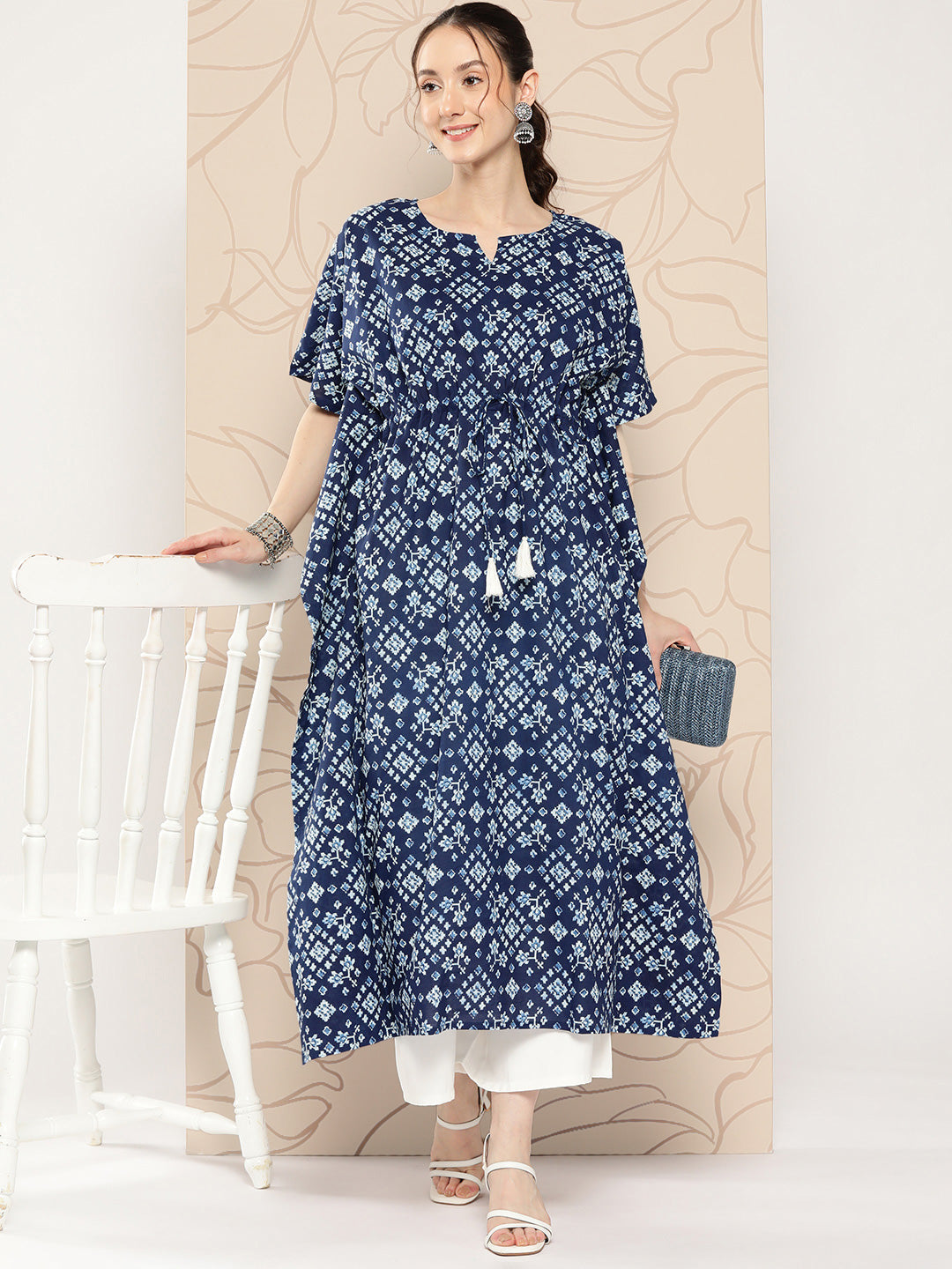 Navy Blue Ethnic Printed Kaftan