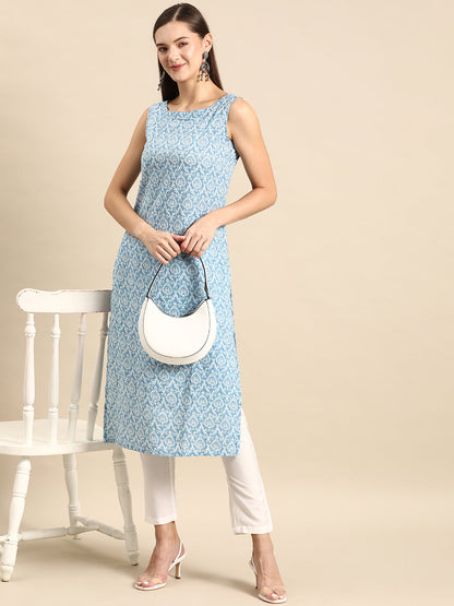 Blue Ethnic Straight Sleeveless Kurta