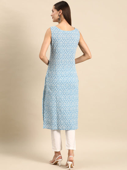 Blue Ethnic Straight Sleeveless Kurta
