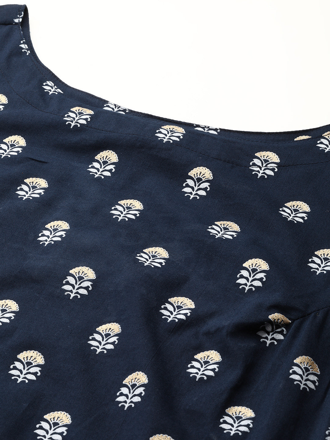 Navy Blue Ethnic Printed Straight Sleeveless Kurta