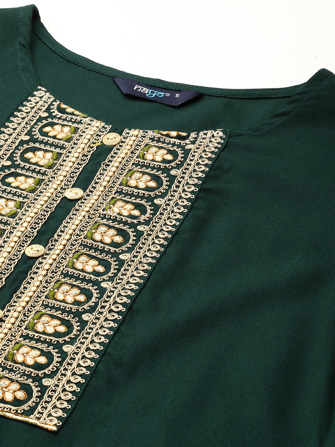 Green Embroidered Yoke Design Straight Kurta