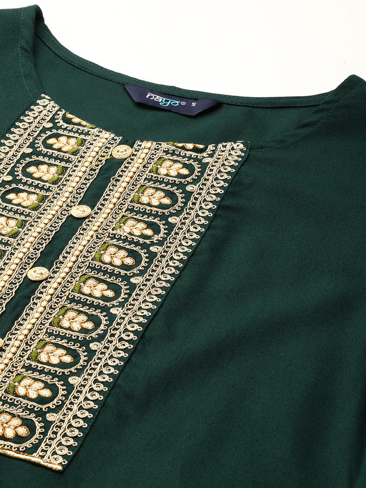 Green Embroidered Yoke Design Straight Kurta