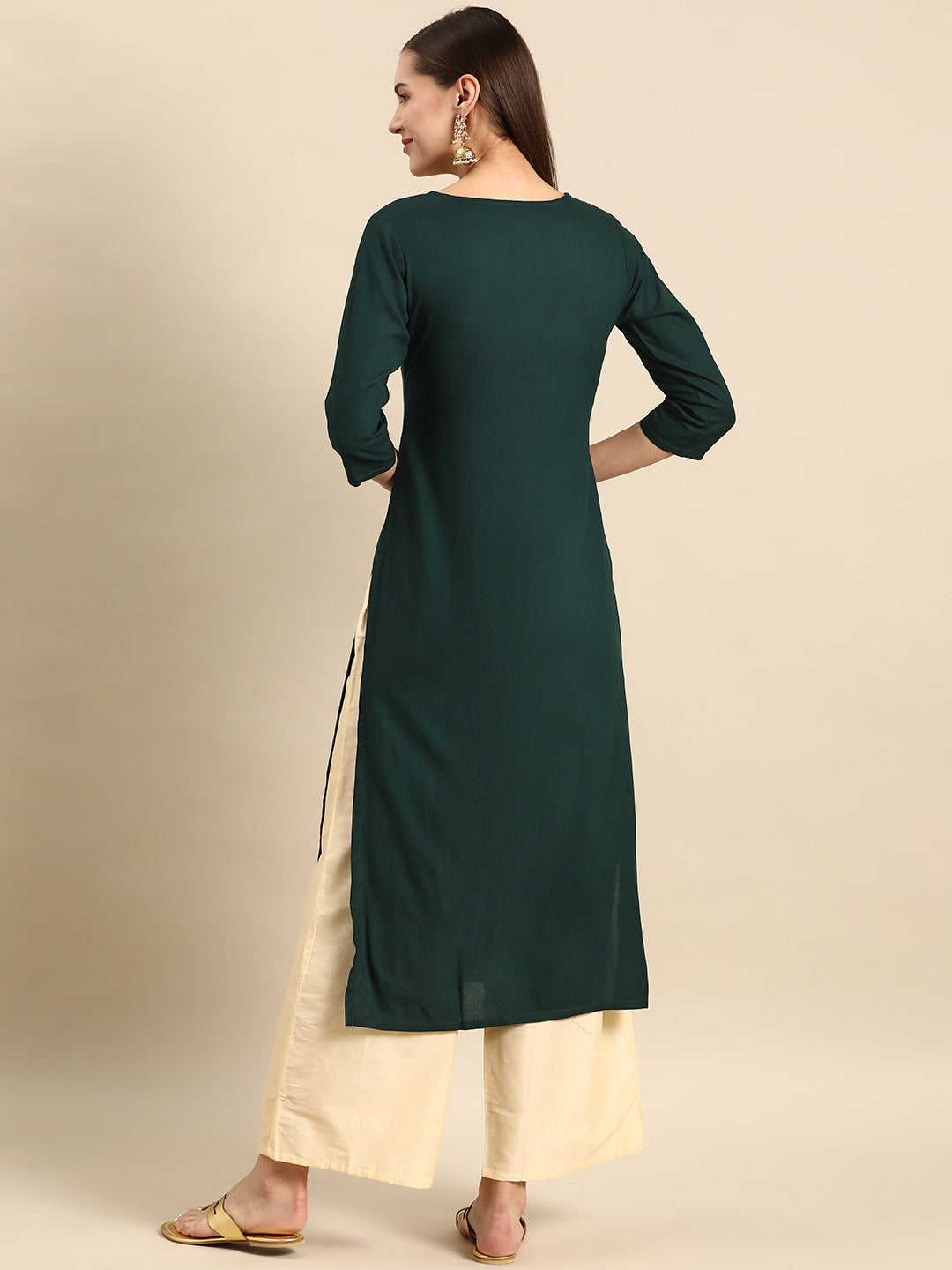 Green Embroidered Yoke Design Straight Kurta