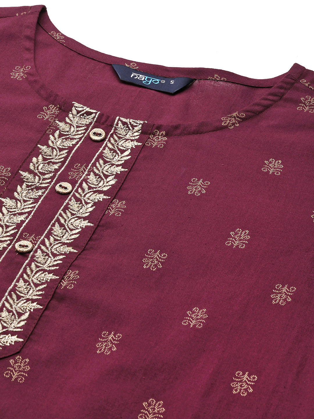 Burgundy Embroidered Yoke Design Straight Kurta
