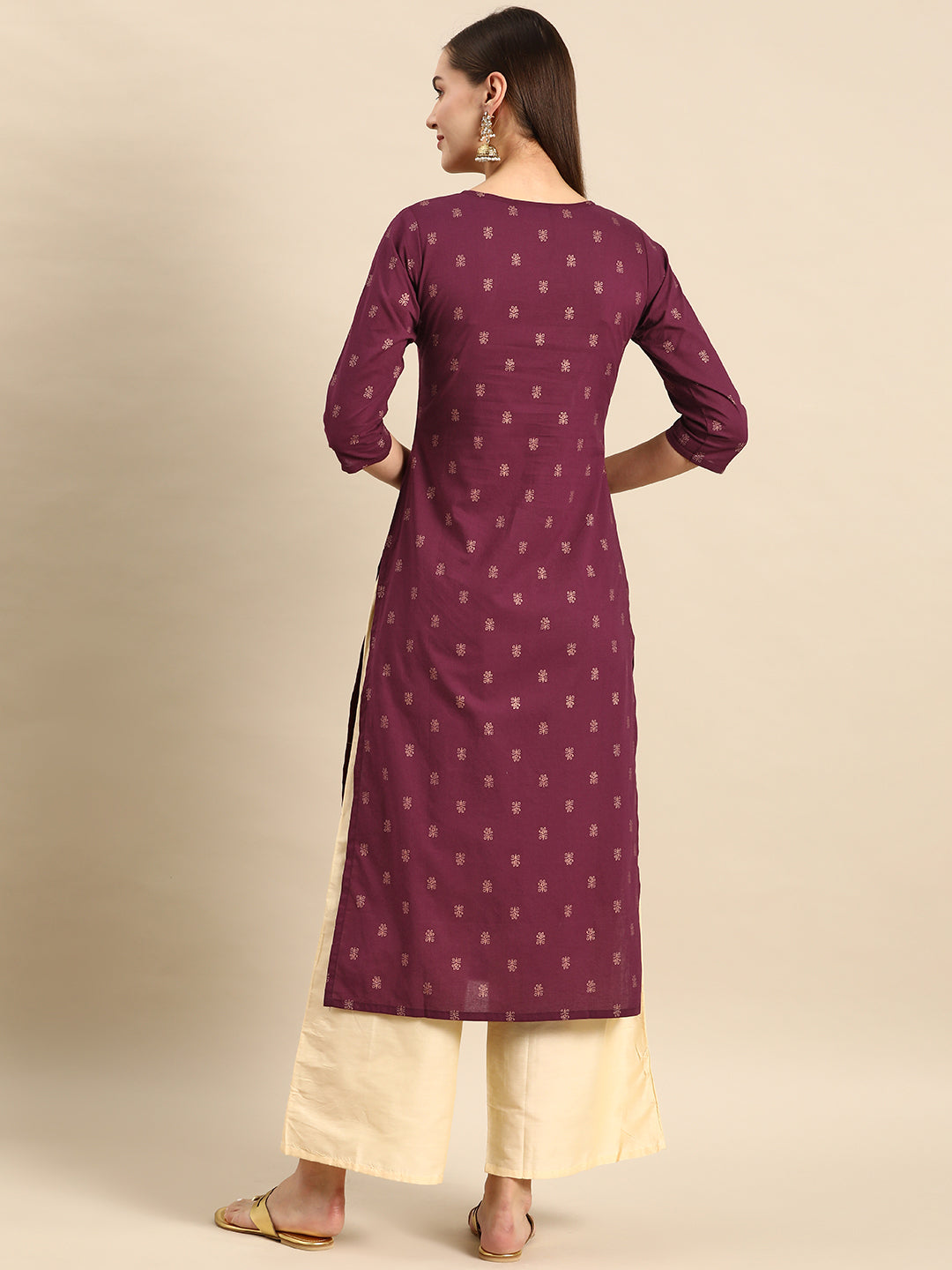 Burgundy Embroidered Yoke Design Straight Kurta