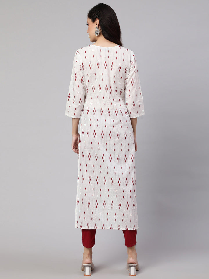 Off-White Printed Straight Kurta With Three Quarter Sleeves