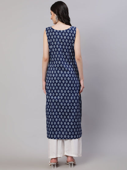 Blue Ethnic Straight Sleeveless Kurta