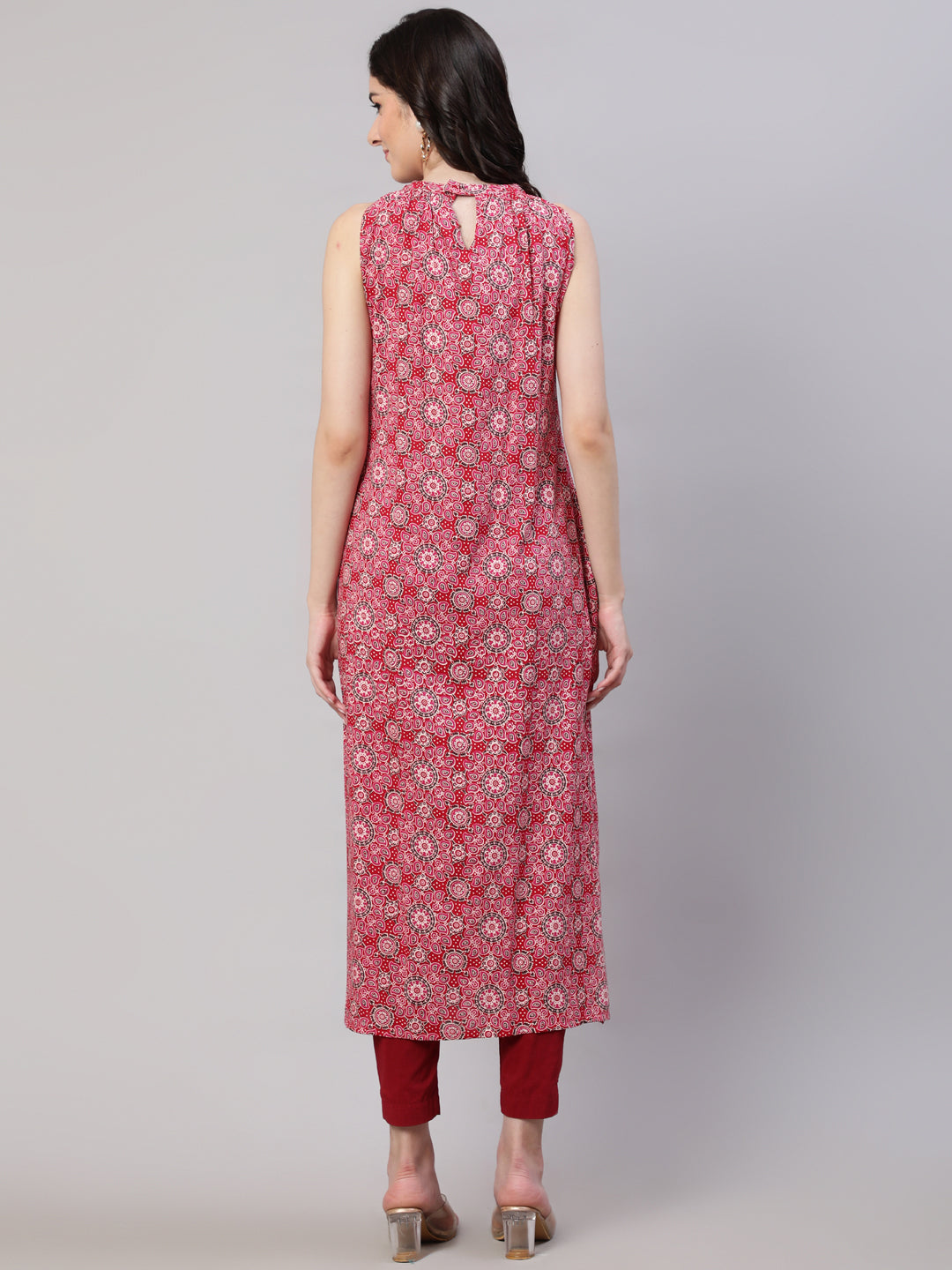 Pink Printed Halter Neck Straight Kurta