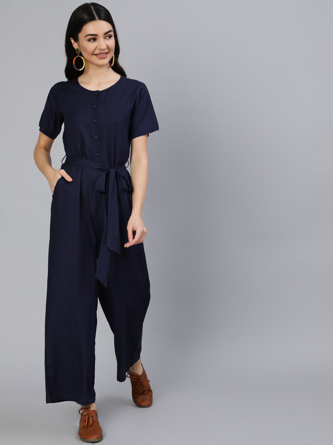 Navy Blue Jumpsuit With Side Pockets