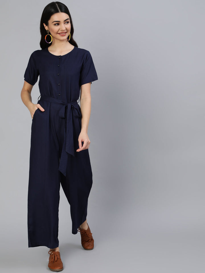 Navy Blue Jumpsuit With Side Pockets