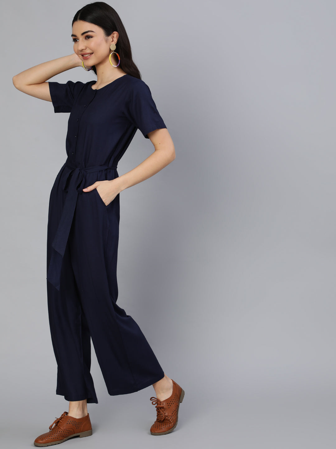 Navy Blue Jumpsuit With Side Pockets