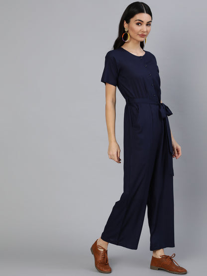 Navy Blue Jumpsuit With Side Pockets