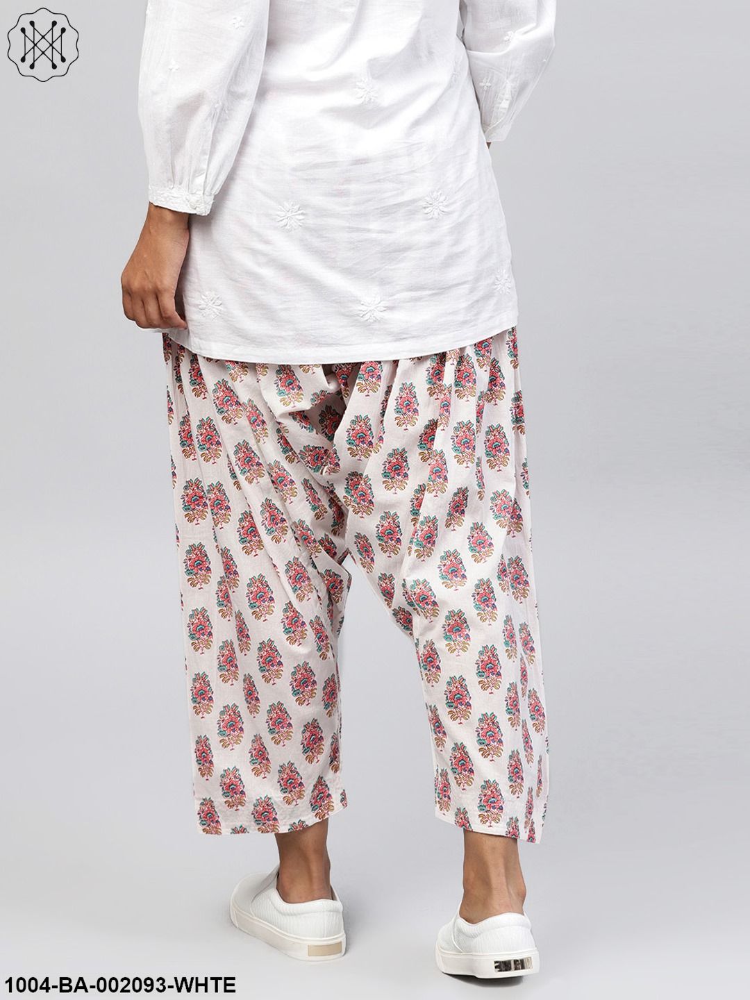 White Printed Ankle Length Cotton Salwar