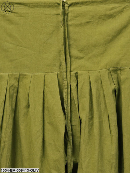 Solid Olive Green Pleated Patiala Salwar With Drawstring Detailing