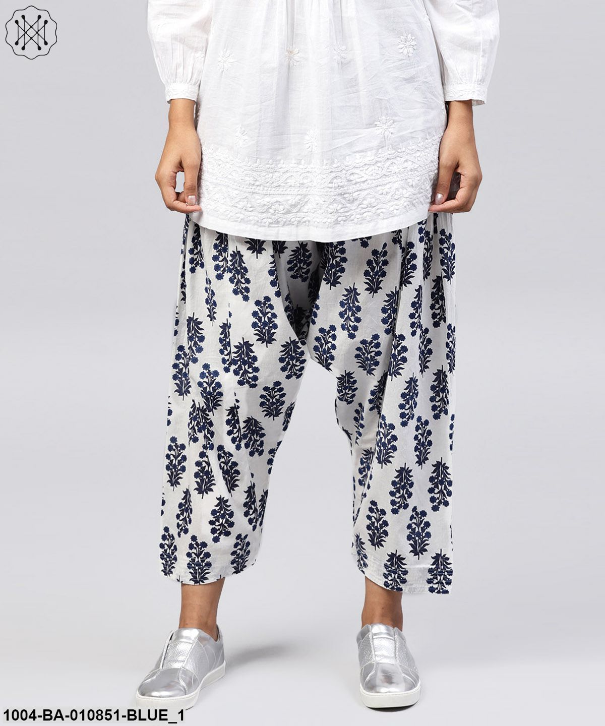 Blue Printed Ankle Length Cotton Salwar