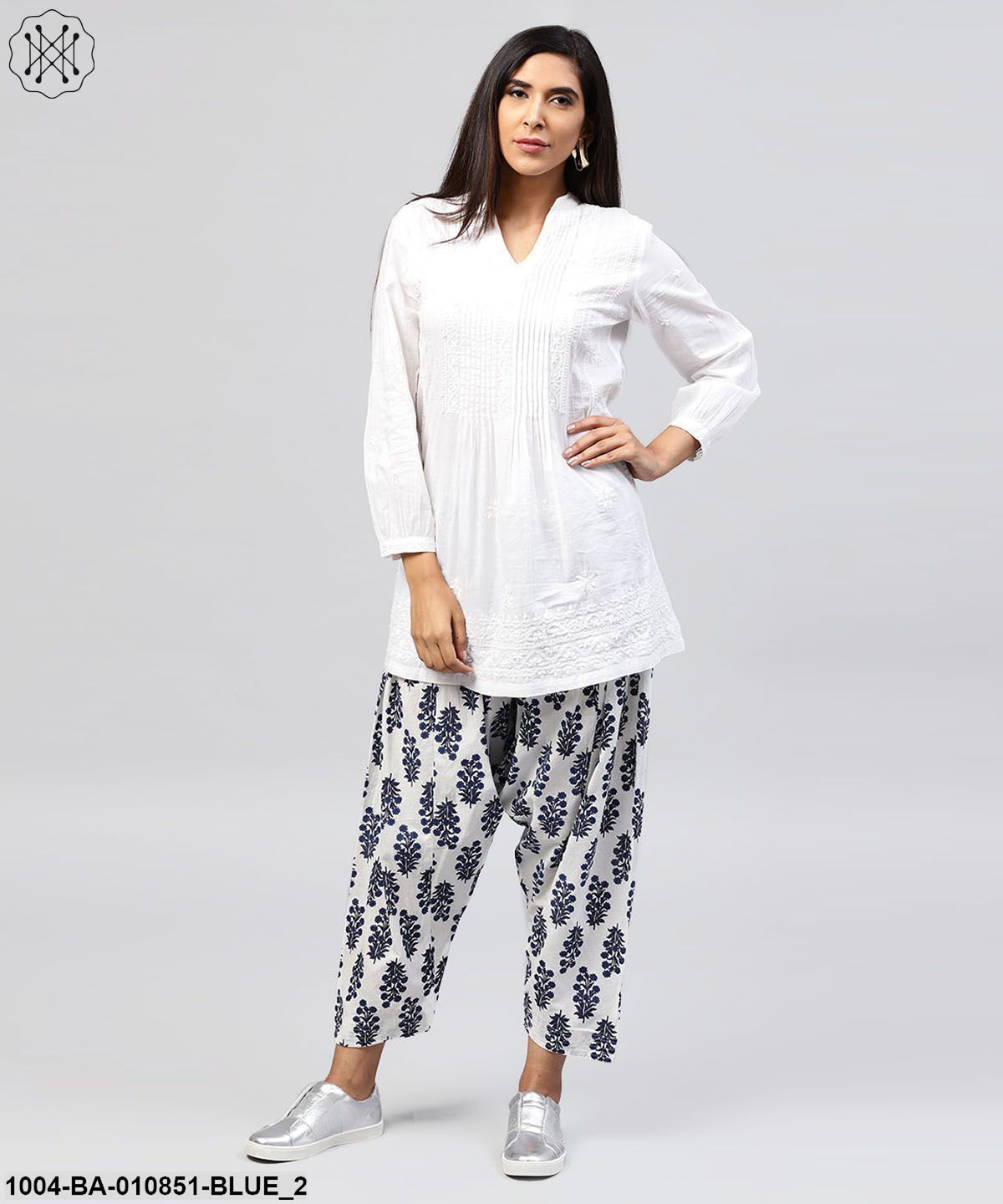 Blue Printed Ankle Length Cotton Salwar