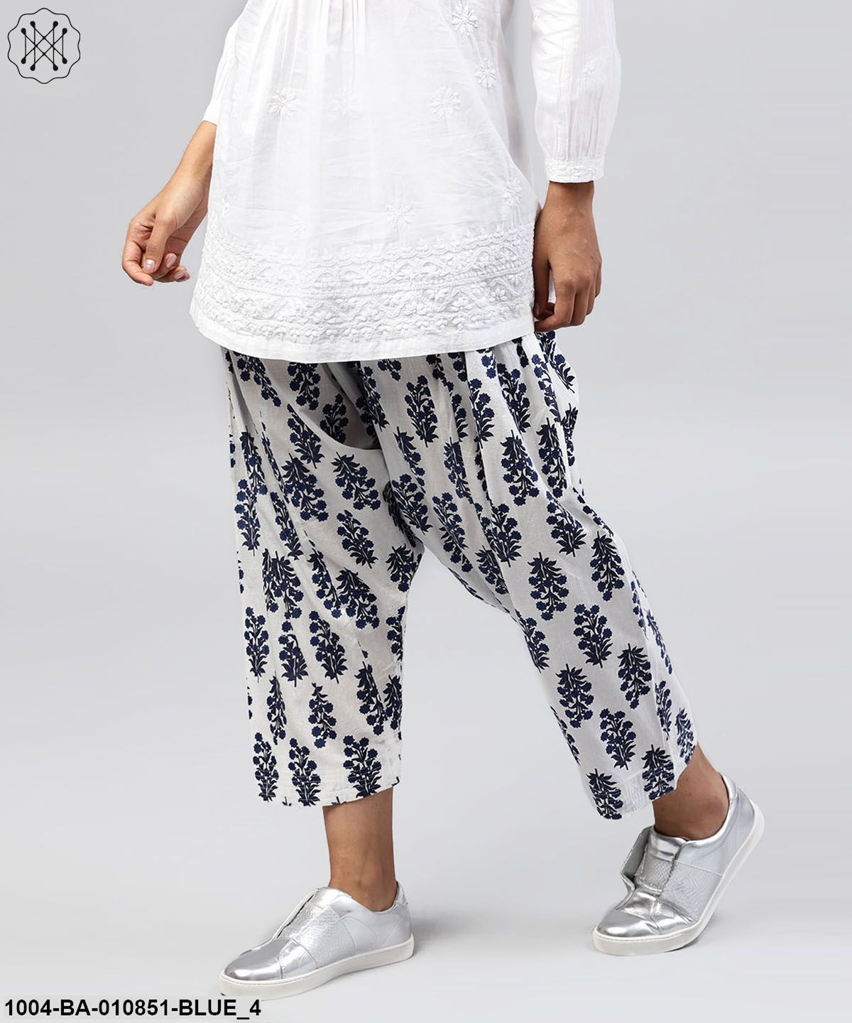 Blue Printed Ankle Length Cotton Salwar