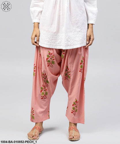 Peach Printed Ankle Length Cotton Salwar