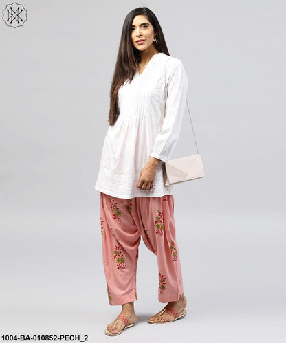 Peach Printed Ankle Length Cotton Salwar
