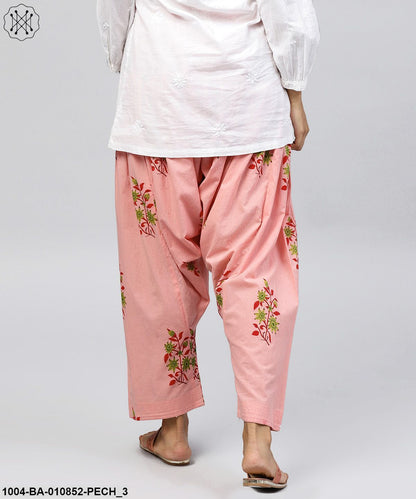 Peach Printed Ankle Length Cotton Salwar