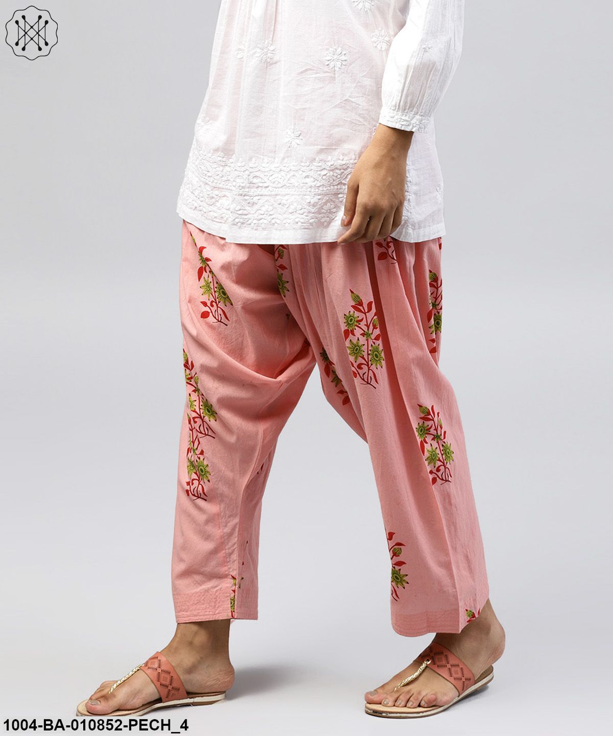 Peach Printed Ankle Length Cotton Salwar